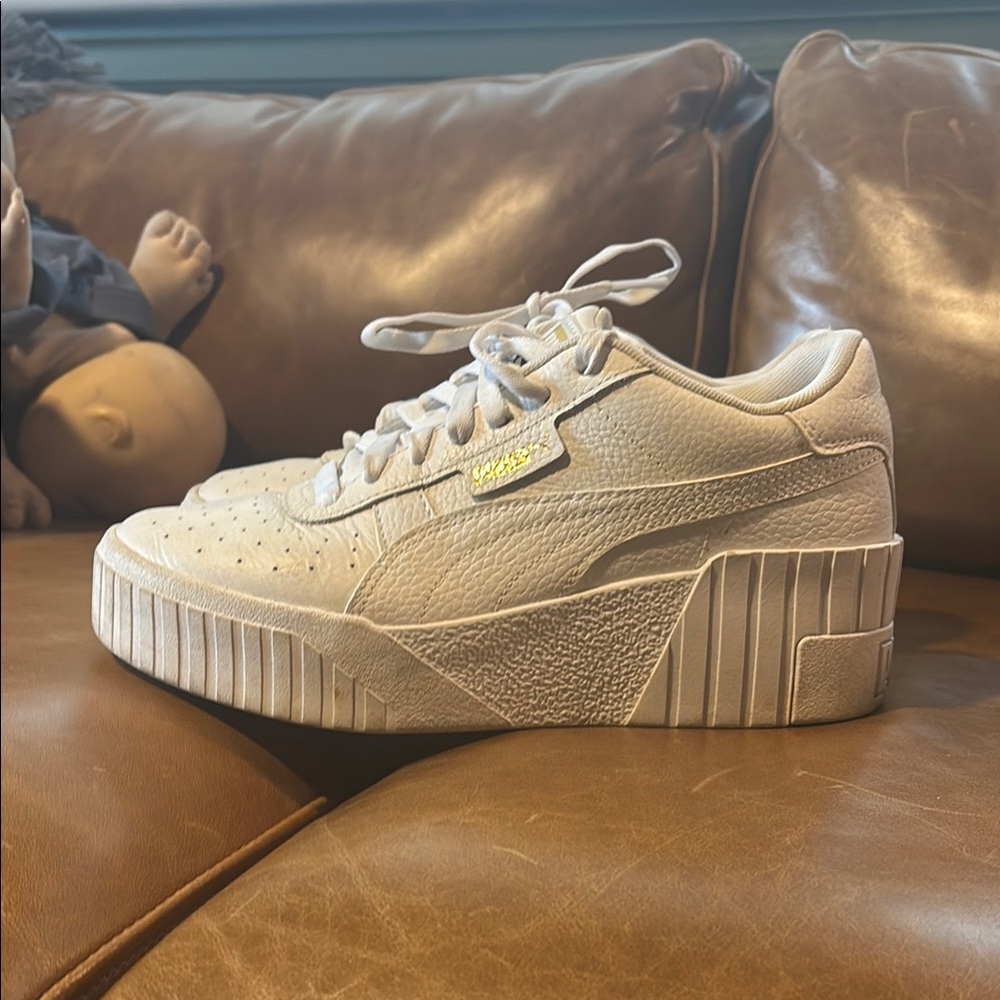 Puma White Platform Sneakers with Chunky Sole
